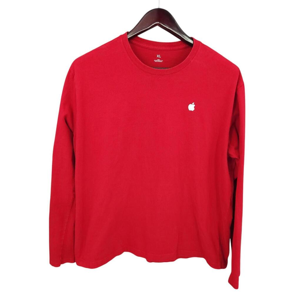 Apple Store T Shirt Mens XL Red Logo Employee Staff Pullover Long Sleeve Cotton
